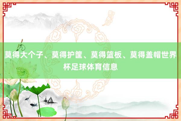 莫得大个子、莫得护筐、莫得篮板、莫得盖帽世界杯足球体育信息
