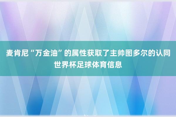 麦肯尼“万金油”的属性获取了主帅图多尔的认同世界杯足球体育信息