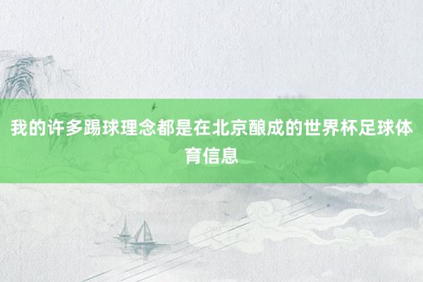 我的许多踢球理念都是在北京酿成的世界杯足球体育信息
