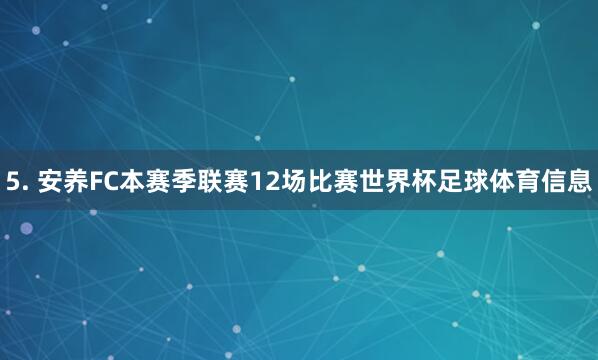 5. 安养FC本赛季联赛12场比赛世界杯足球体育信息