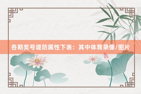各期奖号堤防属性下表：　　其中体育录像/图片
