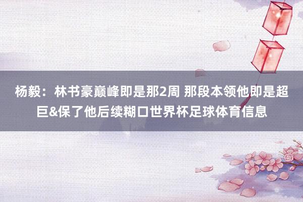 杨毅：林书豪巅峰即是那2周 那段本领他即是超巨&保了他后续糊口世界杯足球体育信息